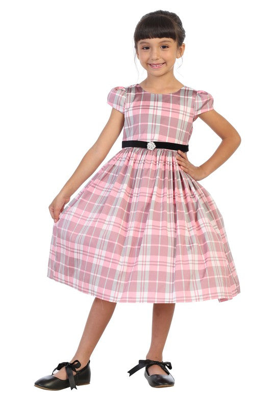 Classic Plaid Sleeve Plus Size Girl Dress