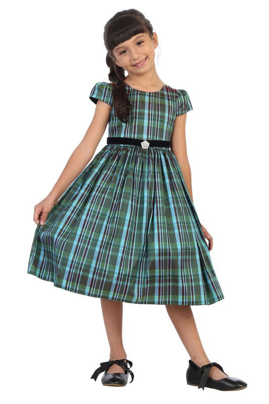 Classic Plaid Sleeve Plus Size Girl Dress