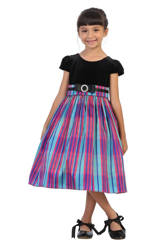 Velvet Sleeve Plaid Plus Size Girl Dress