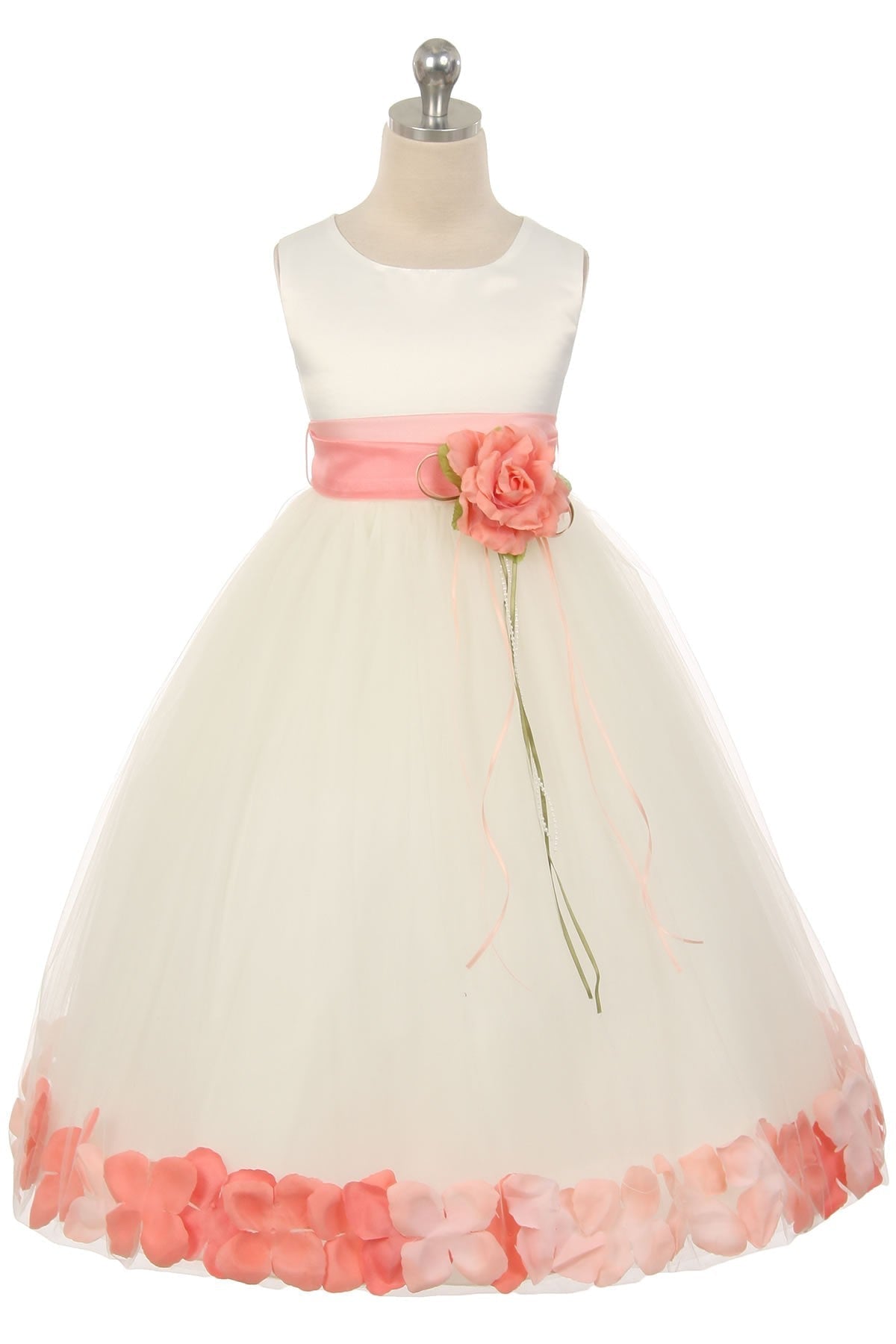 Satin Flower Petal w/ Sash Plus Size Dress (Ivory Dress)