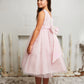 Pink Iridescent Sequin V Back Bow Plus Size Girl Dress