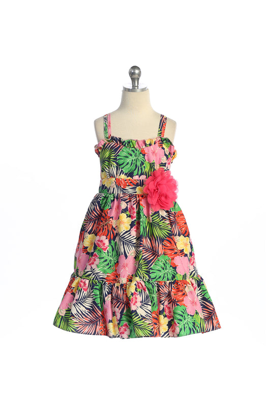 Ruffle Tropical Cotton Dress