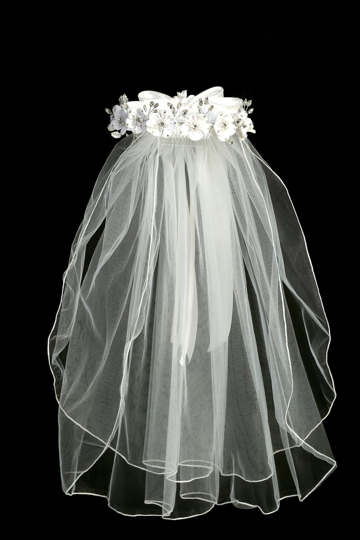 Accessories - White Flower Pearl Rhinestone Crown Veil