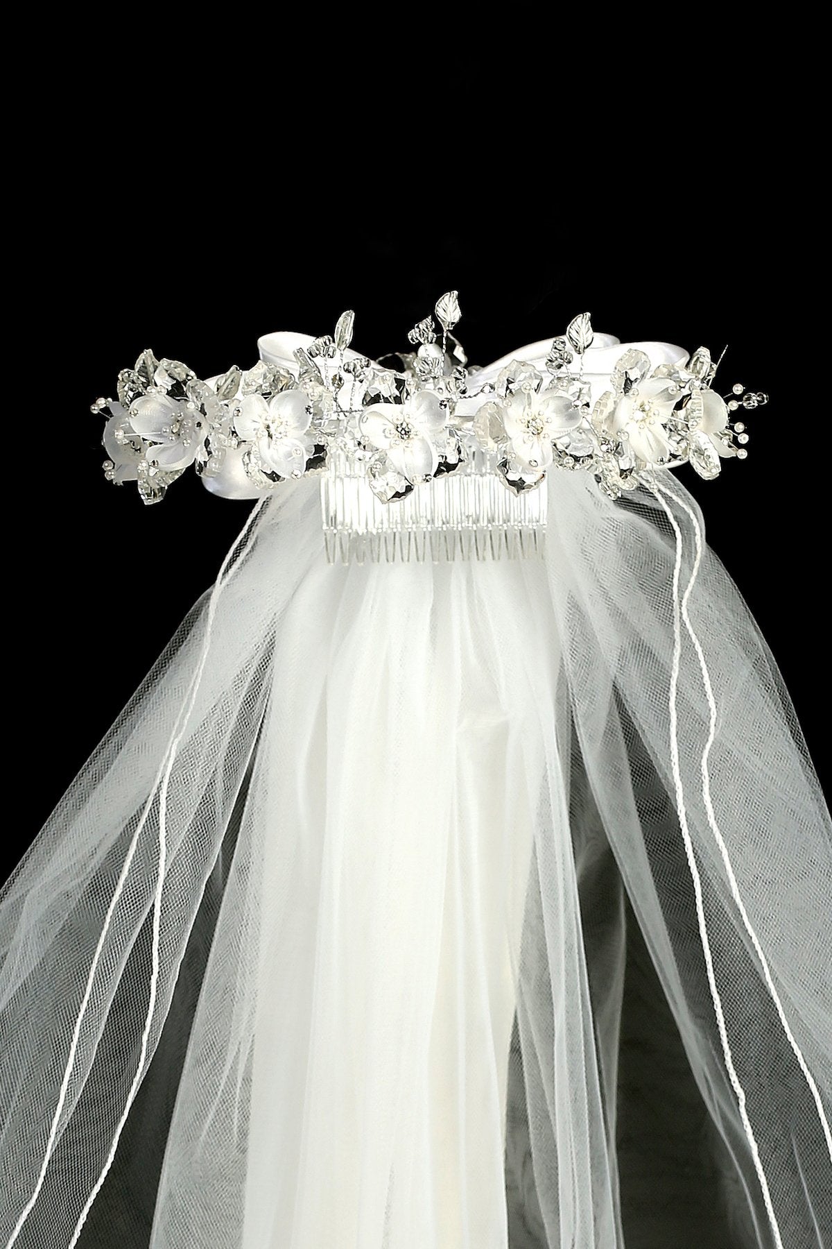 Accessories - White Flower Rhinestone Crown Veil