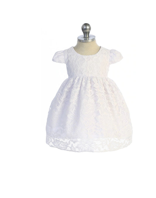 White & Ivory Lace V Back Bow Baby Dress