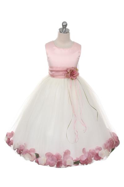 Dress - Dusty Rose Top Flower Petal Dress W/ Sash