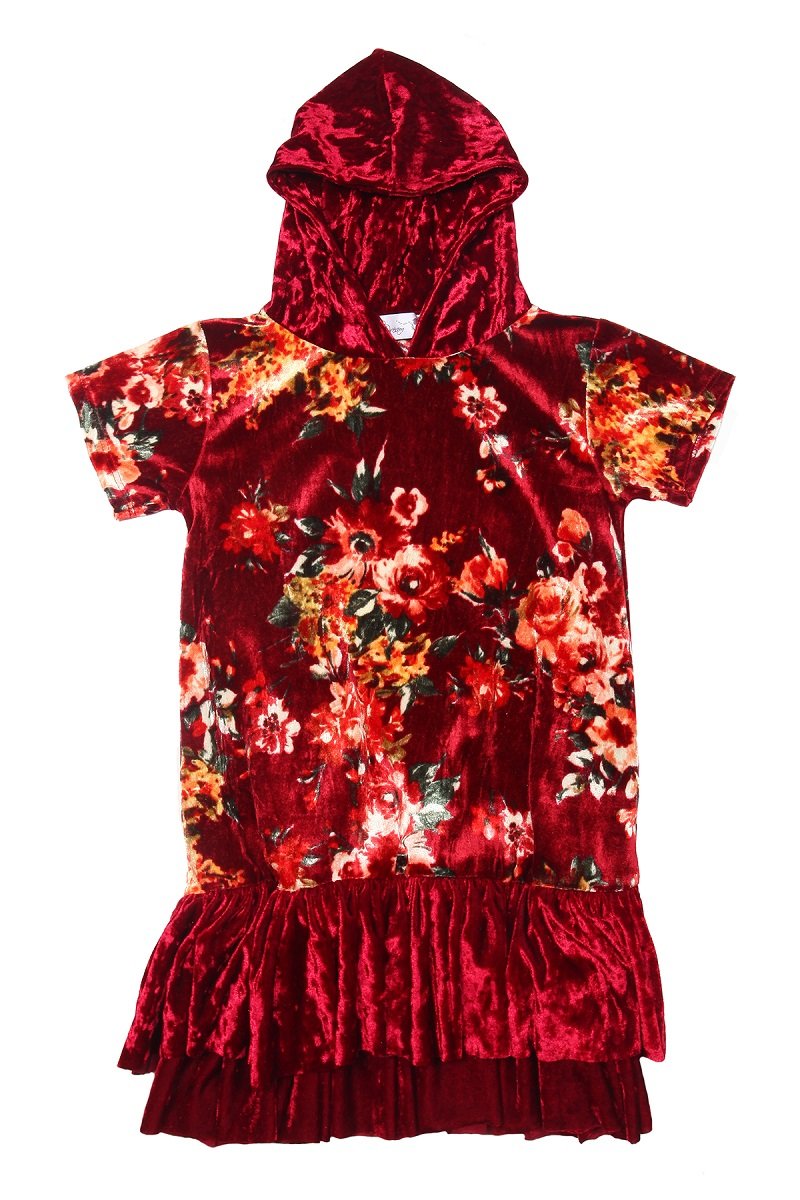 Dress - Floral Hoodie Ruffle Dress