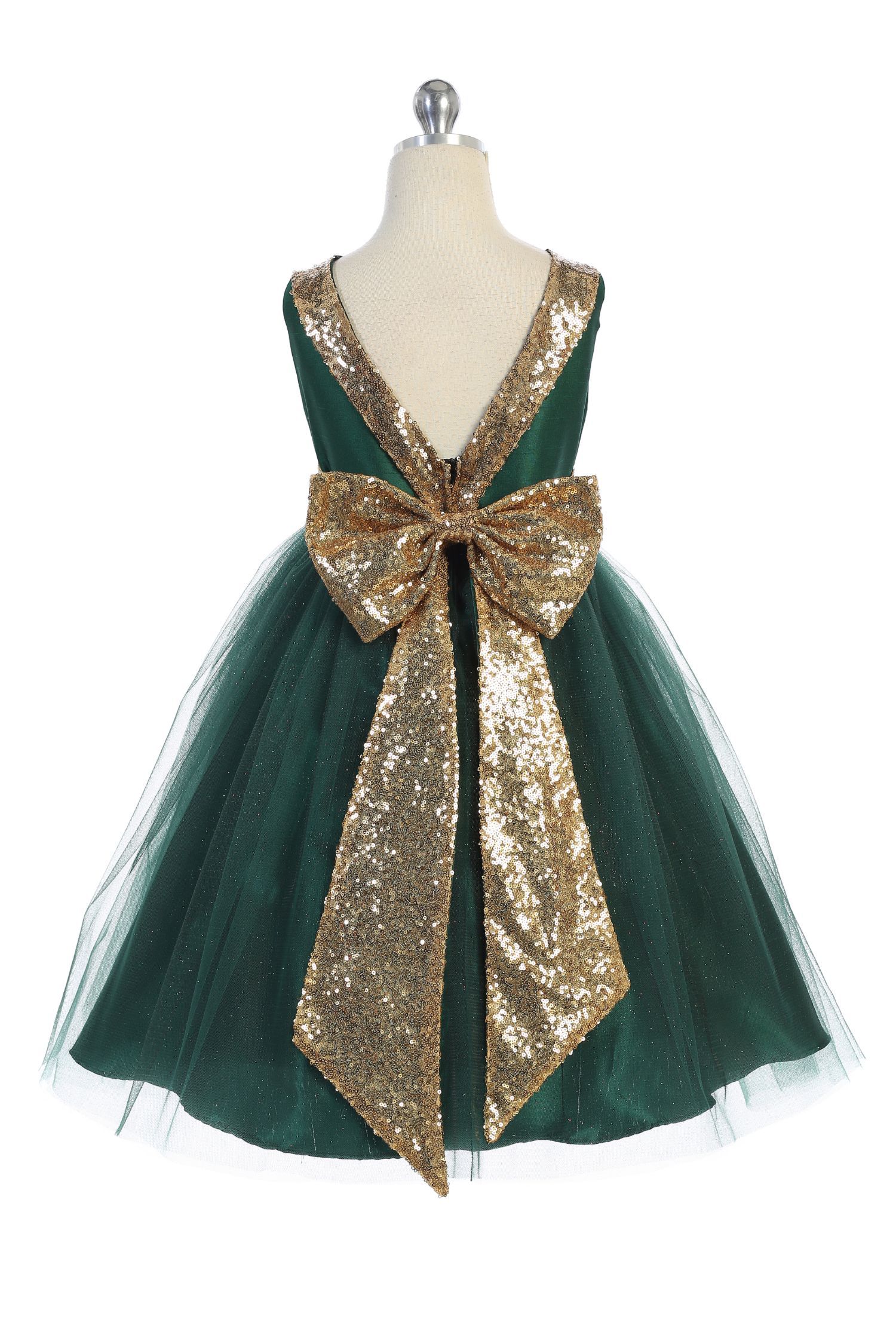 Dress - Gold Sequin Back V Plus Size Girl Dress