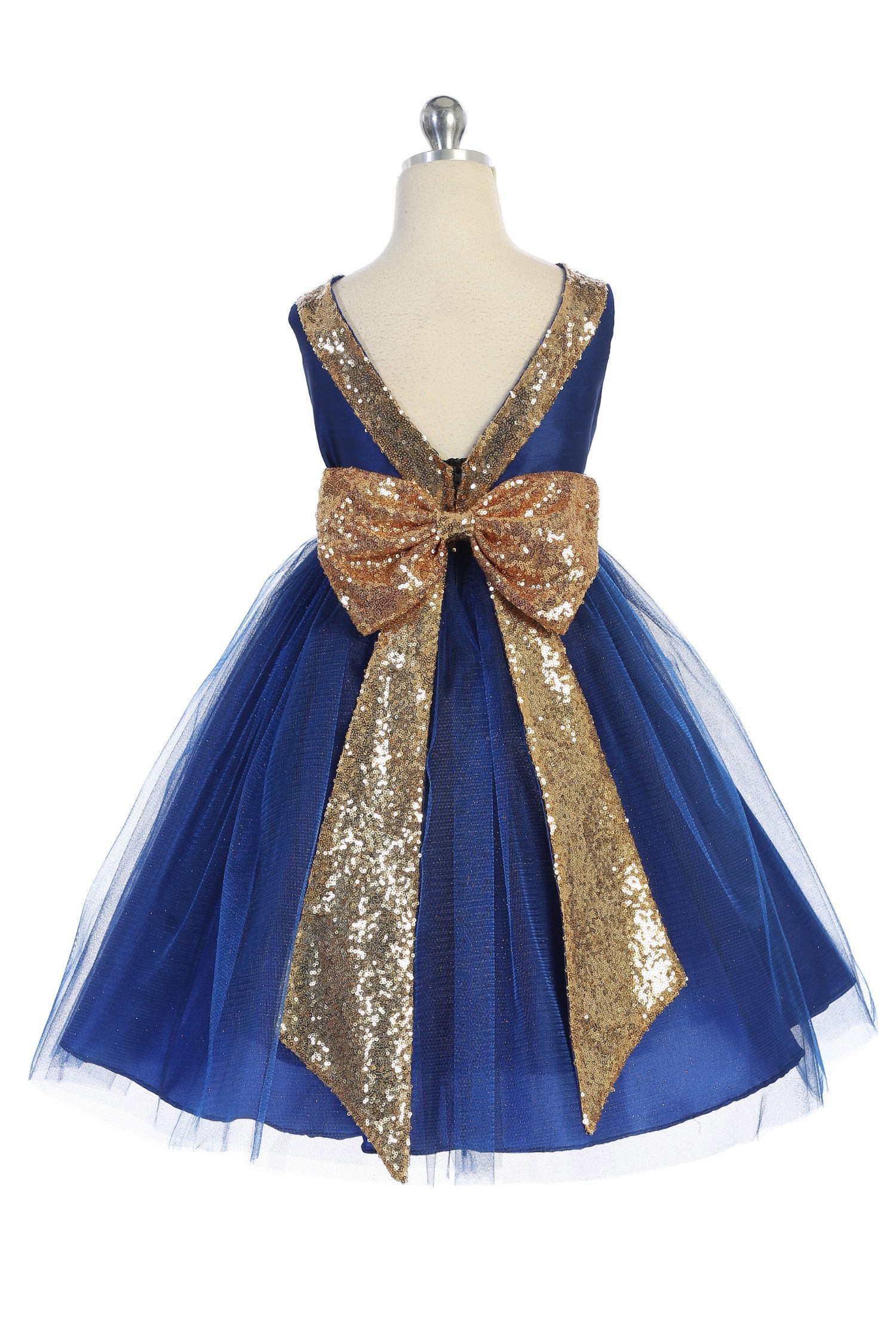 Dress - Gold Sequin Back V Plus Size Girl Dress