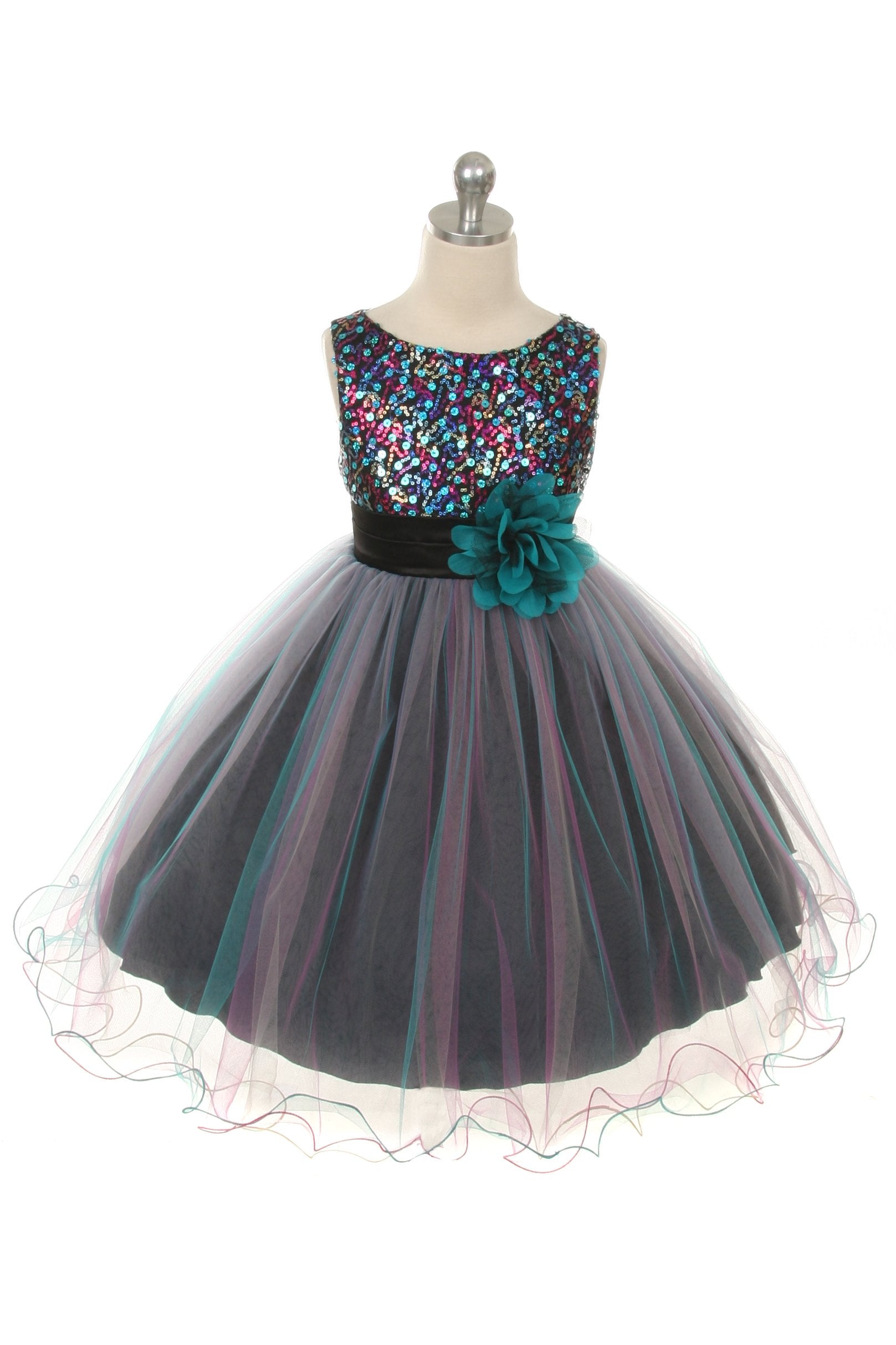 Dress - Multi-Sequin Trio Color Tulle Dress