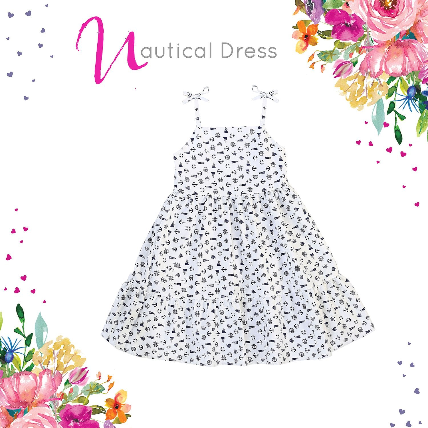 Dress - Nautical Cotton Shoulder Tie Dress