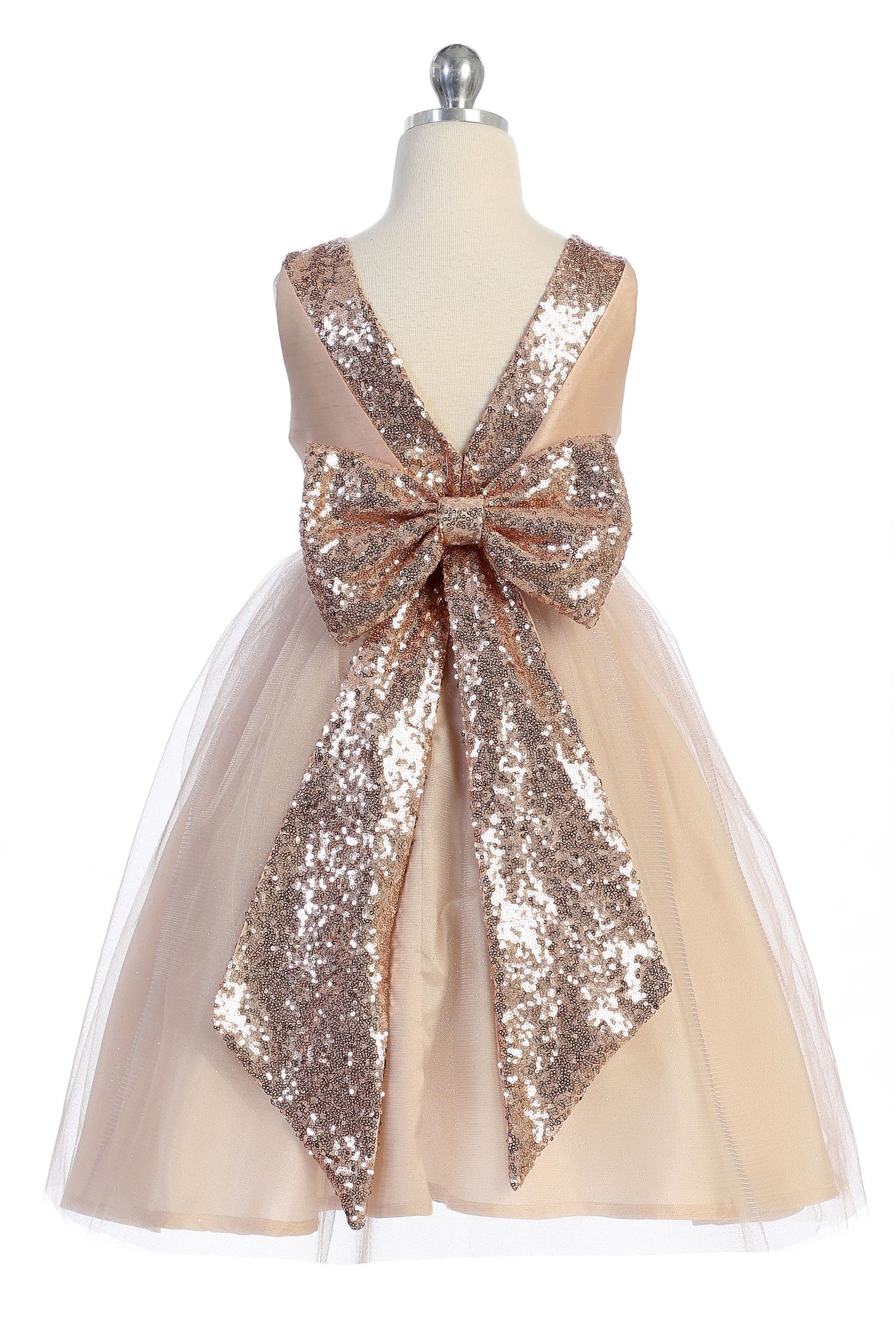 Dress - Rose Gold Sequin Back V Plus Size Girl Dress