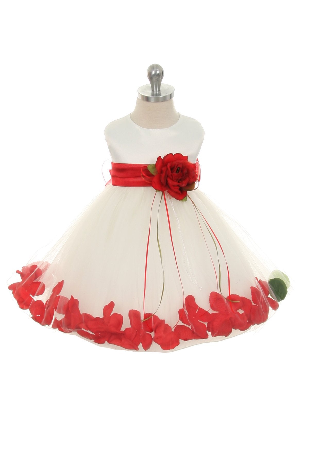 Dress - Satin Flower Petal Baby Dress With Organza Sash (White Dress)