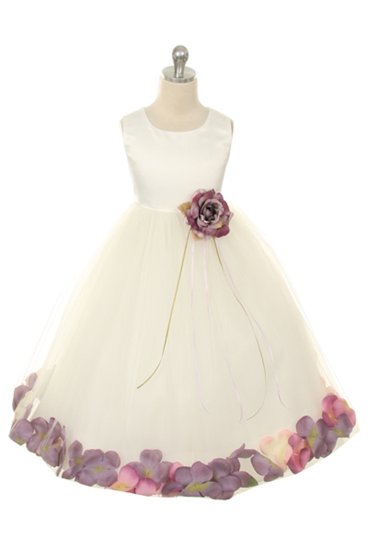 Dress - Satin Flower Petal Girl Dress (Ivory Dress)
