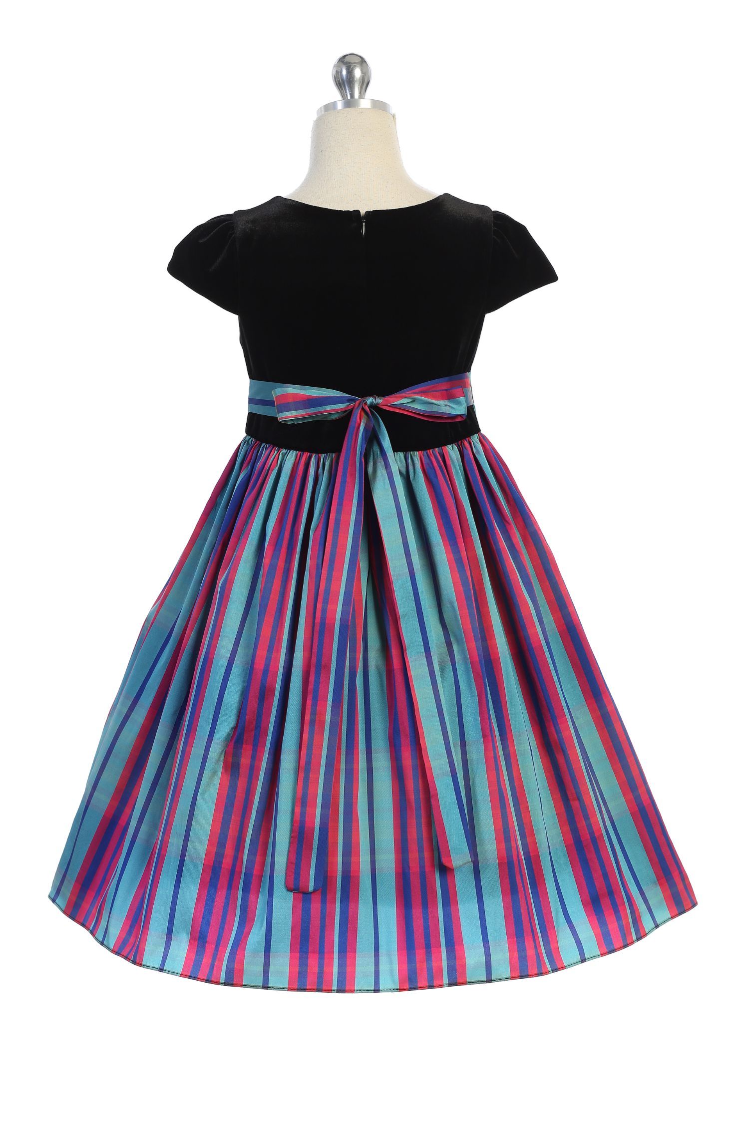 Dress - Velvet Sleeve Plaid Dress