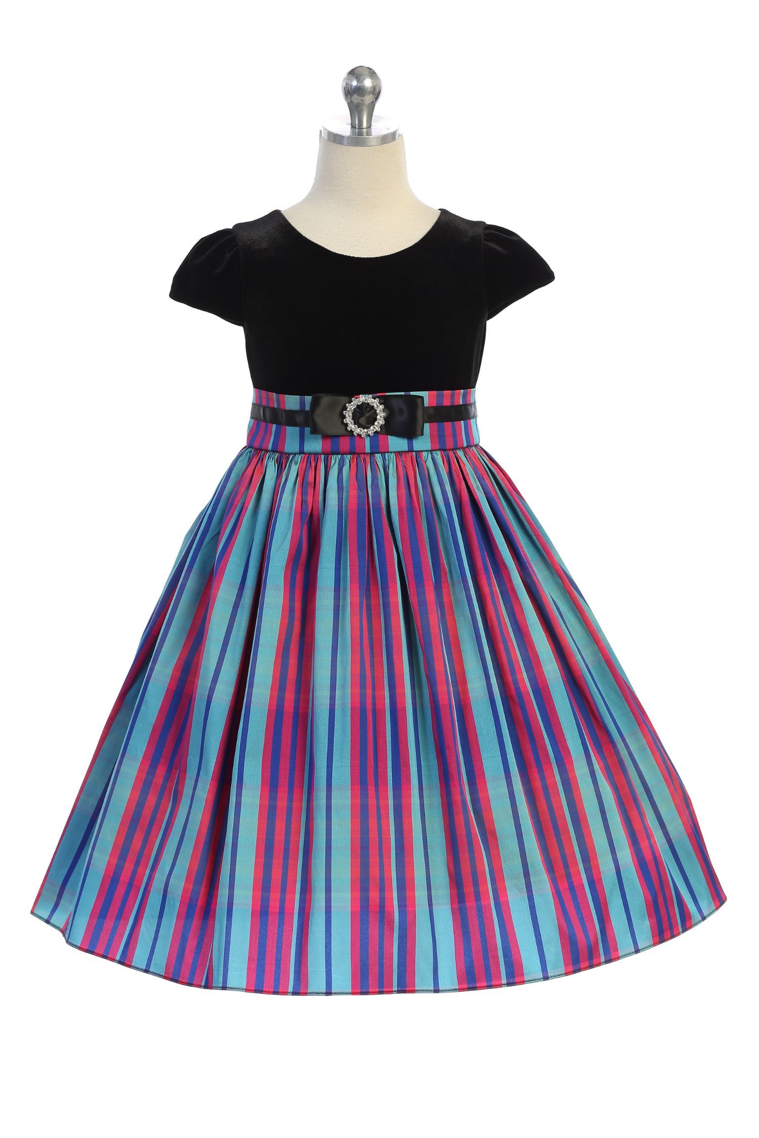 Dress - Velvet Sleeve Plaid Plus Size Girl Dress